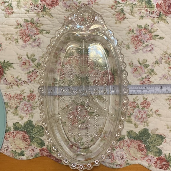 Vintage clear glass patterned relish serving dish tray, EUC - Picture 11 of 12